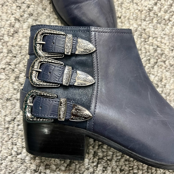 SOLD ALDO blue leather western boho buckle ankle boots 8.5 - Picture 10 of 15